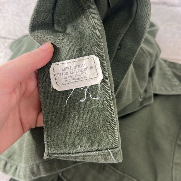 Vintage Green Cotton Sateen Military Shacket Shirt Jacket 38 Bust - Picture 6 of 6